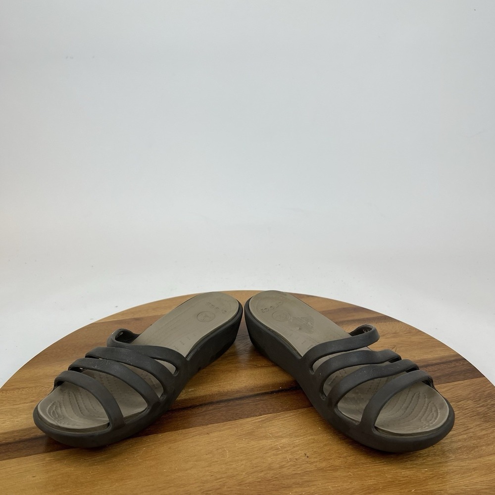 Womens Crocs Rhonda Brown Slip On Comfort Mini Wedge Slides Sandals Size 6 M GUC - Picture 5 of 8